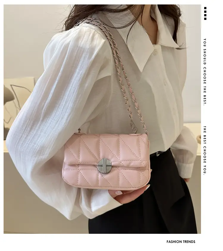 Pink Rhombic Shoulder Chain Bag Women 2023 — feature 2