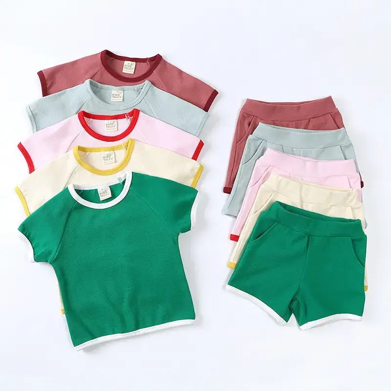 Pink Kids Shorts Set with Red Trim for Girls - Image 8