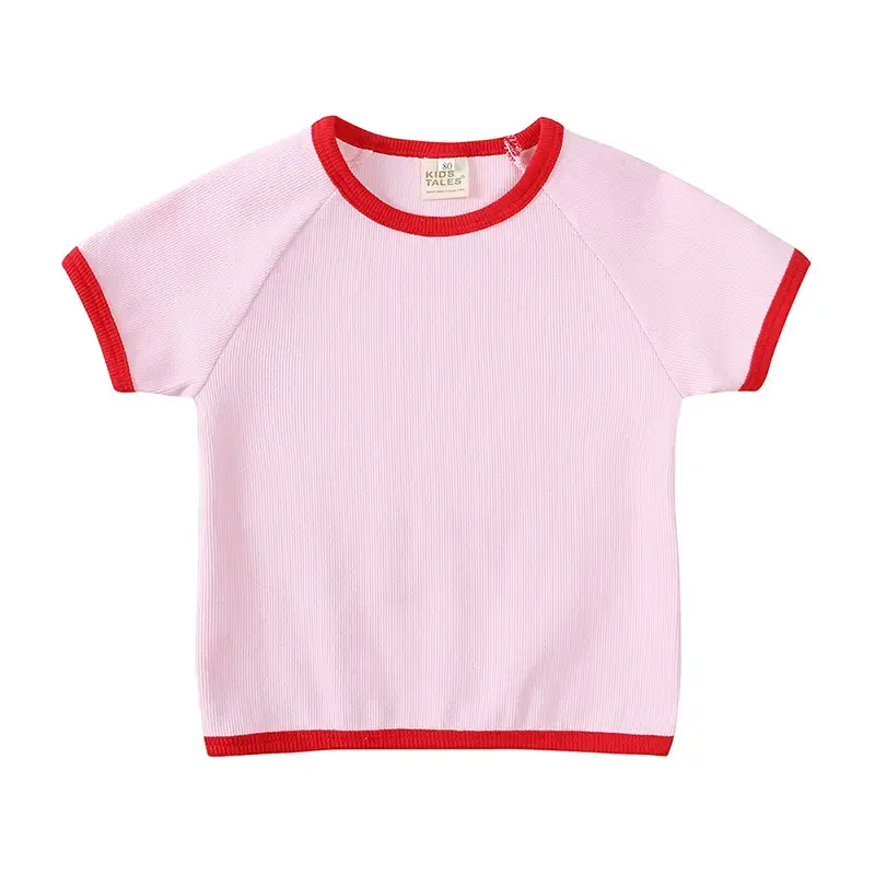 Pink Kids Shorts Set with Red Trim for Girls - Image 9