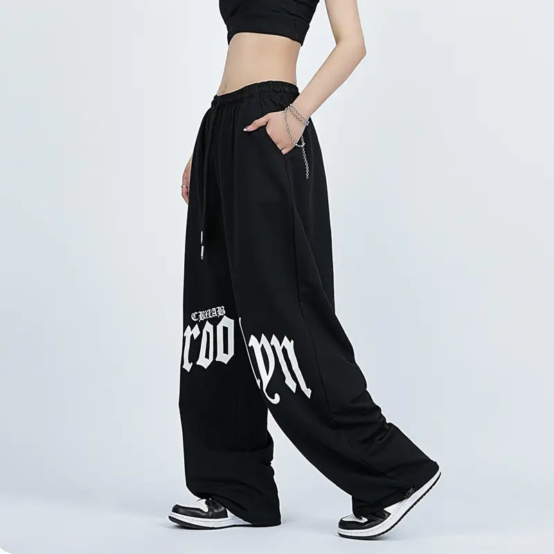 Women Hip-Hop Sweatpants Black High Waist Loose Fit - Image 2