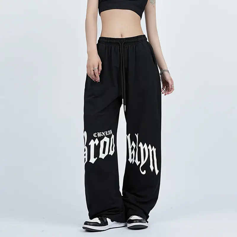 Women Hip-Hop Sweatpants Black High Waist Loose Fit - Image 3