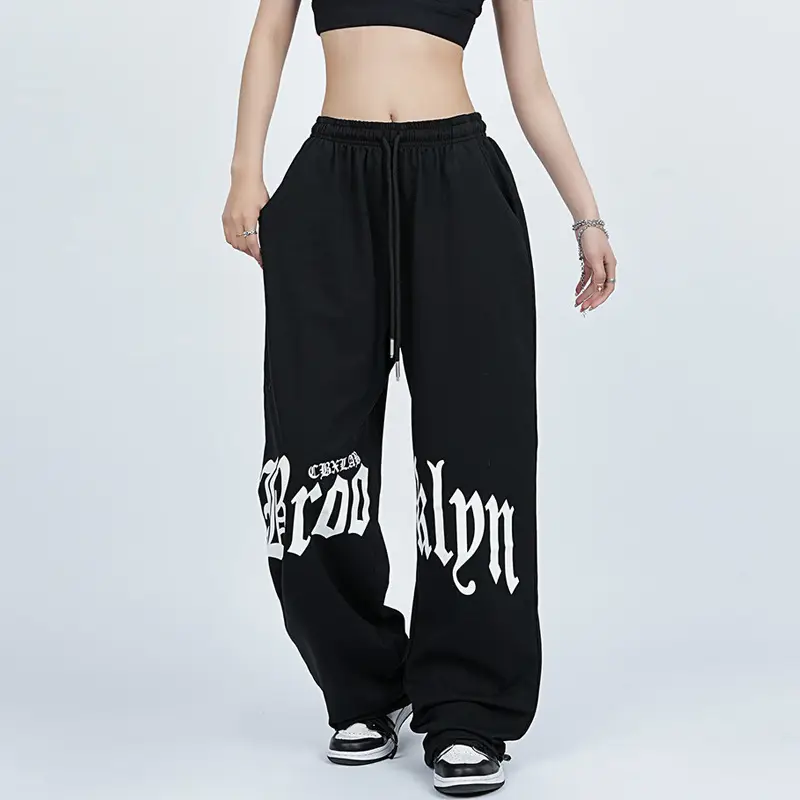 Women Hip-Hop Sweatpants Black High Waist Loose Fit - Image 4