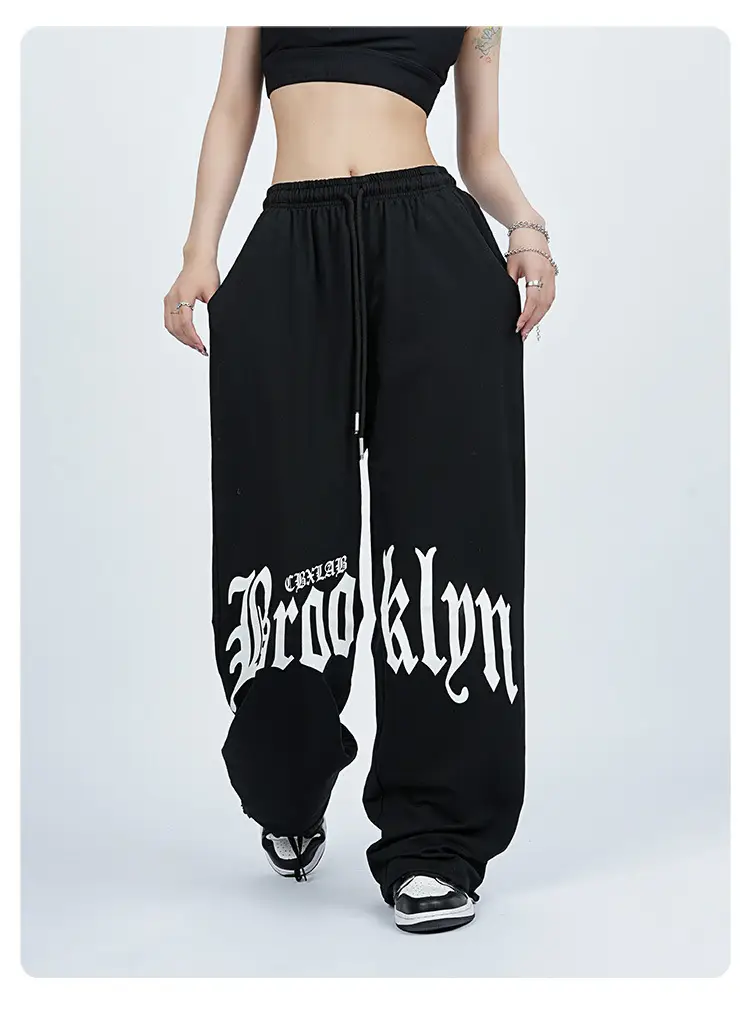 Women Hip-Hop Sweatpants Black High Waist Loose Fit — feature 10