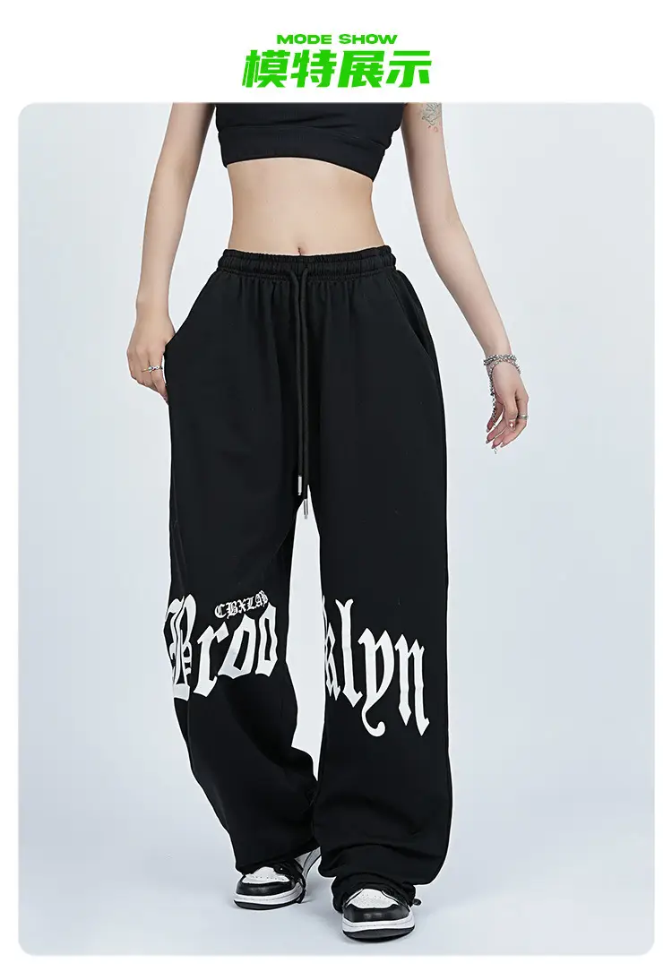 Women Hip-Hop Sweatpants Black High Waist Loose Fit — feature 2