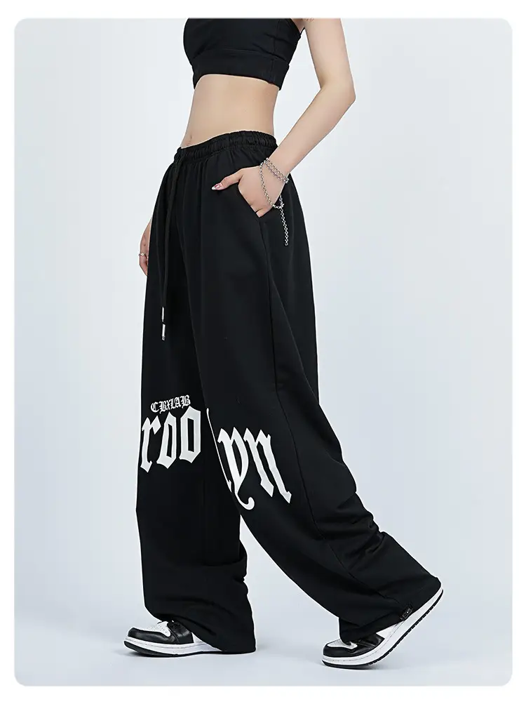 Women Hip-Hop Sweatpants Black High Waist Loose Fit — feature 4