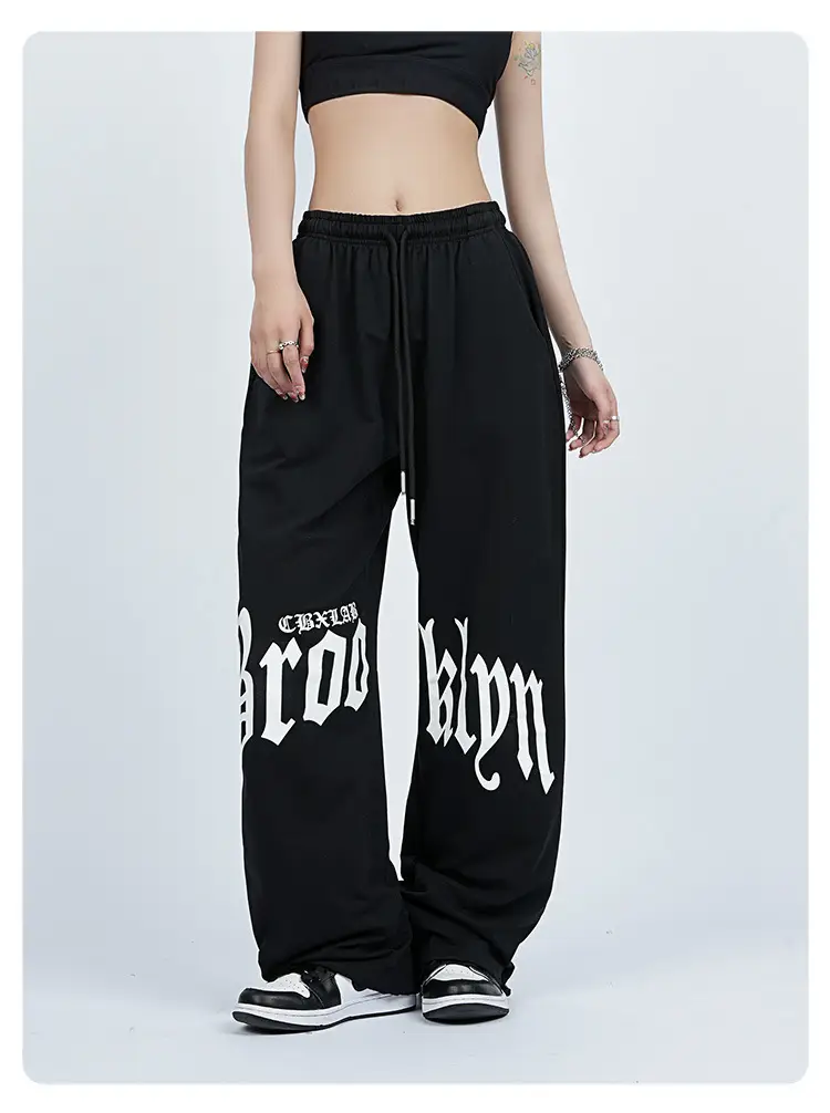 Women Hip-Hop Sweatpants Black High Waist Loose Fit — feature 5
