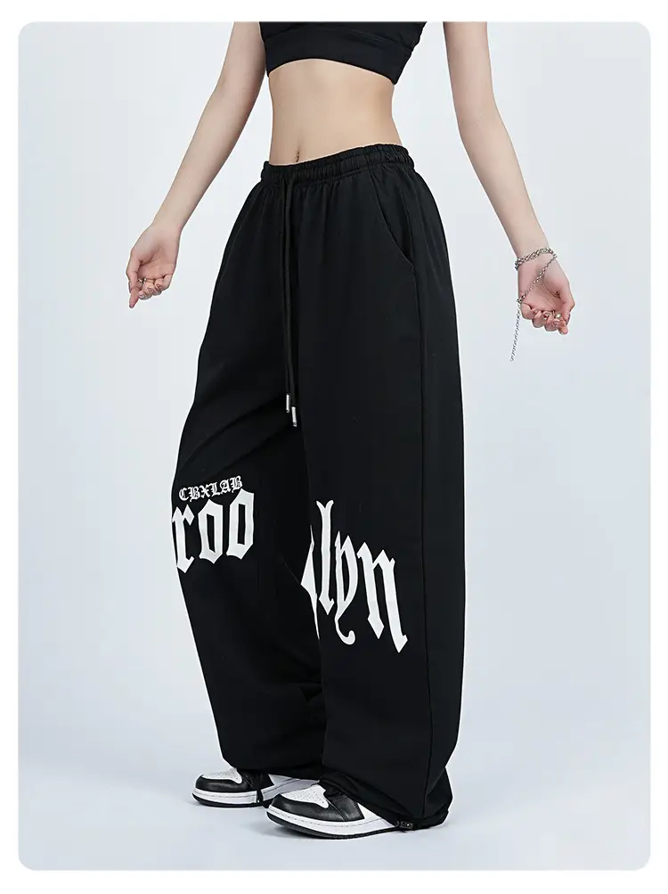 Women Hip-Hop Sweatpants Black High Waist Loose Fit — feature 6