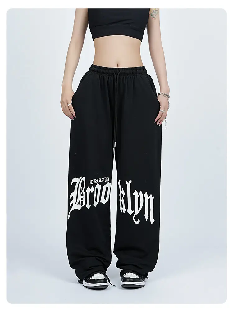 Women Hip-Hop Sweatpants Black High Waist Loose Fit — feature 7