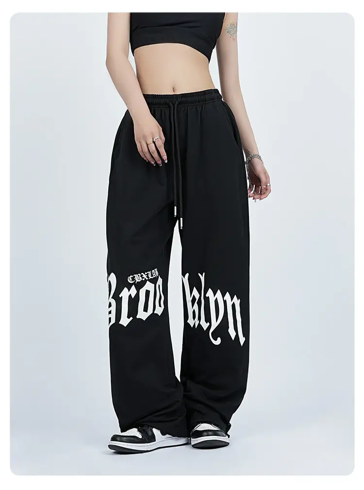 Women Hip-Hop Sweatpants Black High Waist Loose Fit — feature 9
