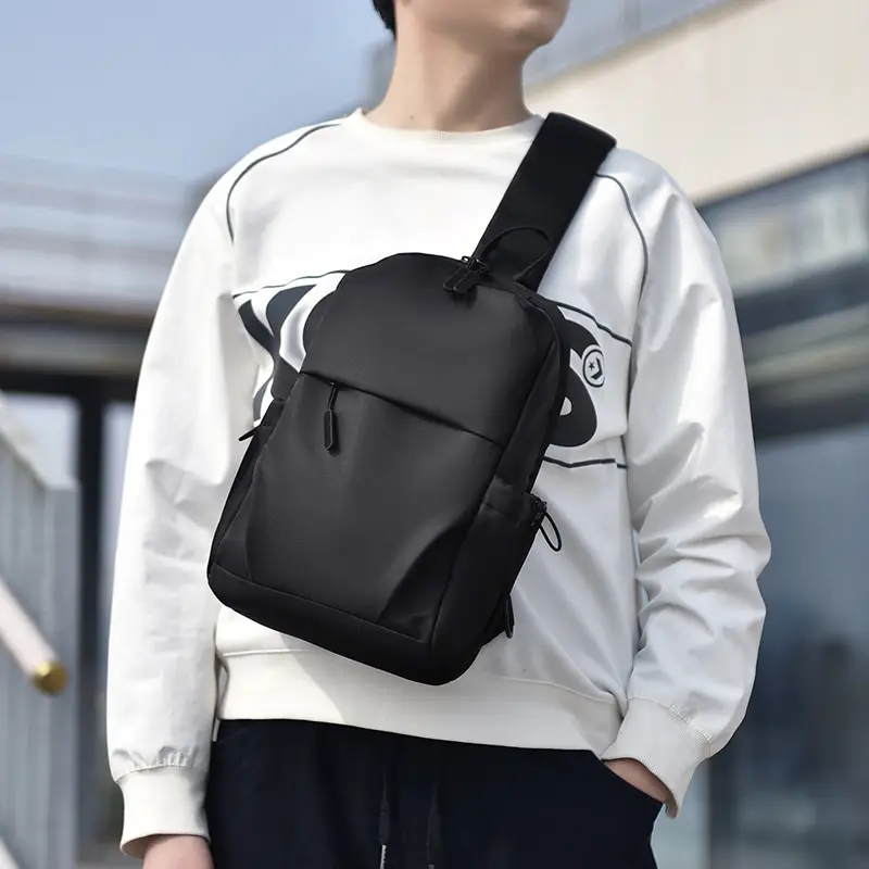 Men's Black Leather Crossbody Backpack 33cm High - Image 5
