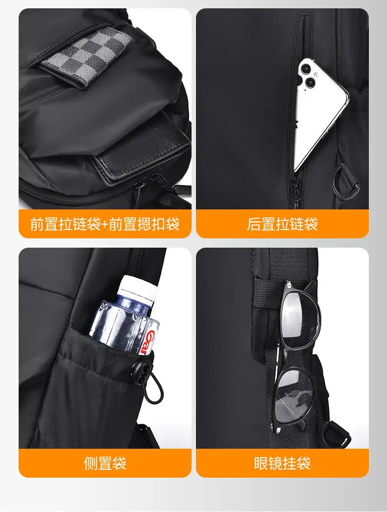 Men's Black Leather Crossbody Backpack 33cm High — feature 11