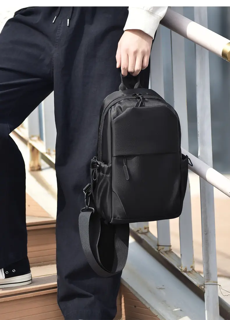Men's Black Leather Crossbody Backpack 33cm High — feature 20