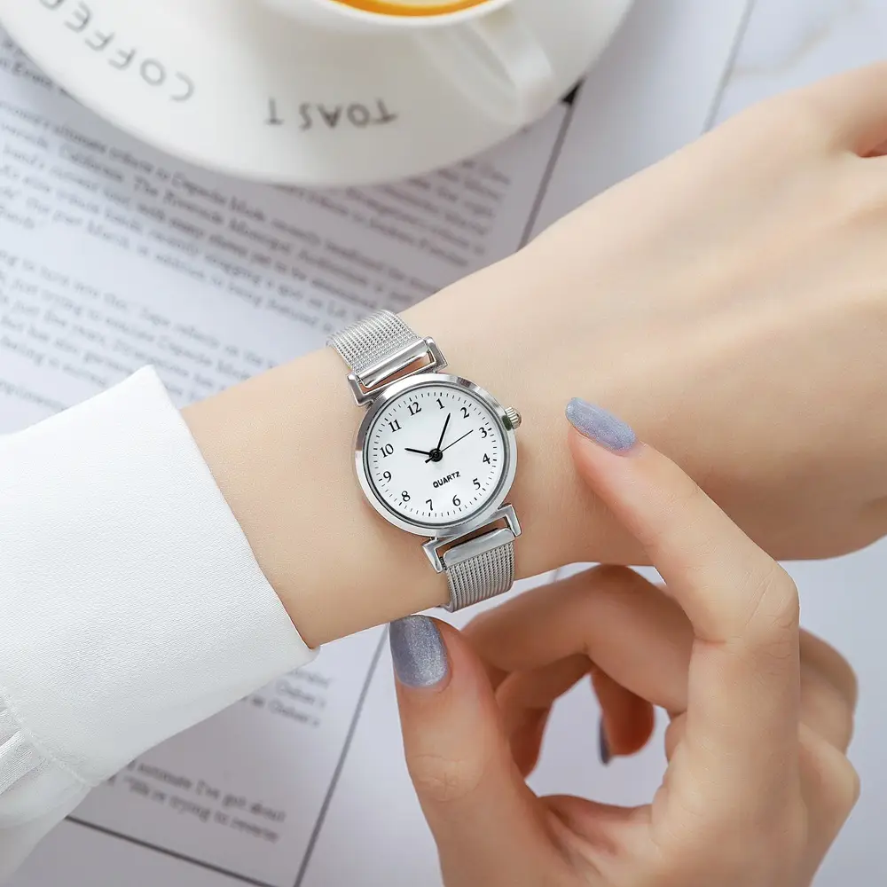 Women's Silver Mesh Quartz Watch with Pin Buckle - Image 3