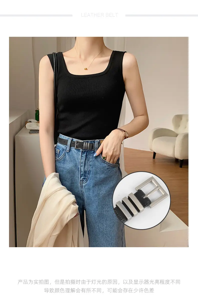 Women's Classic Leather Belt with Jeans Casual Outfit — feature 2