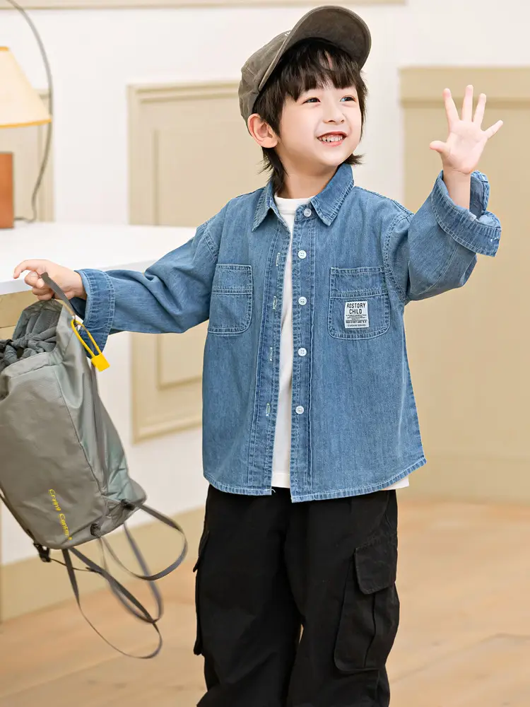 Boys Blue Denim Shirt Loose Spring Summer Wear - Image 6