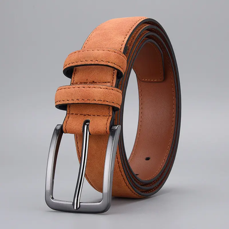 Men's Tan Leather Belt with Silver Buckle - Image 3