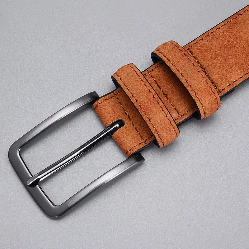 Men's Tan Leather Belt with Silver Buckle - Image 4
