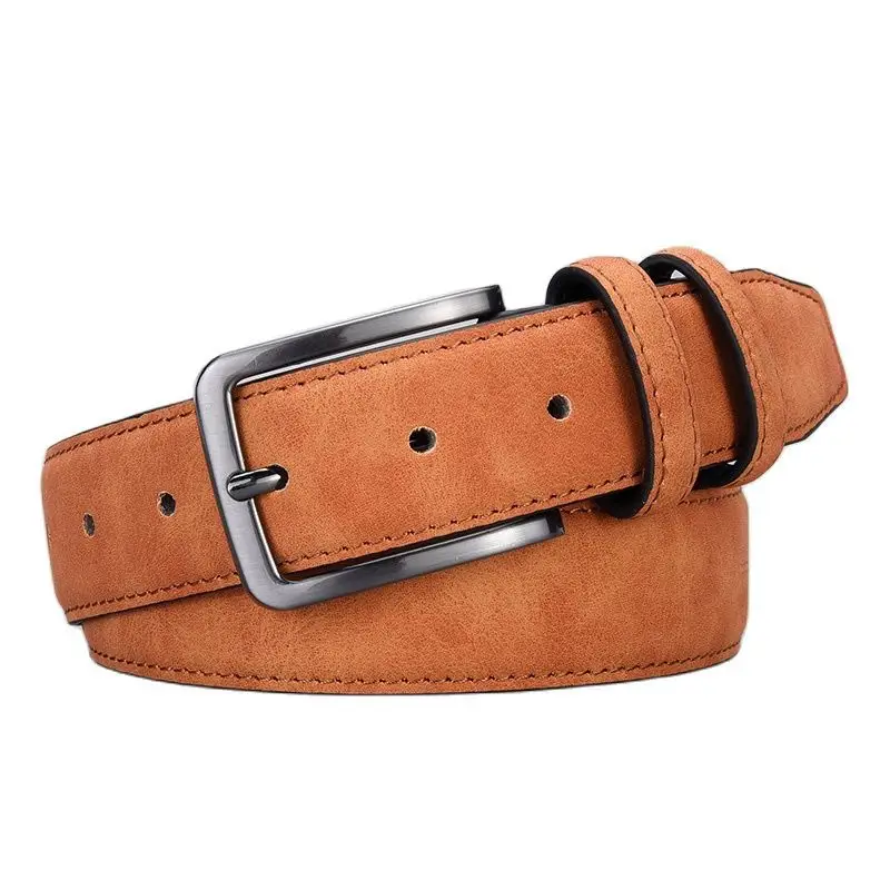 Men's Tan Leather Belt with Silver Buckle - Image 7
