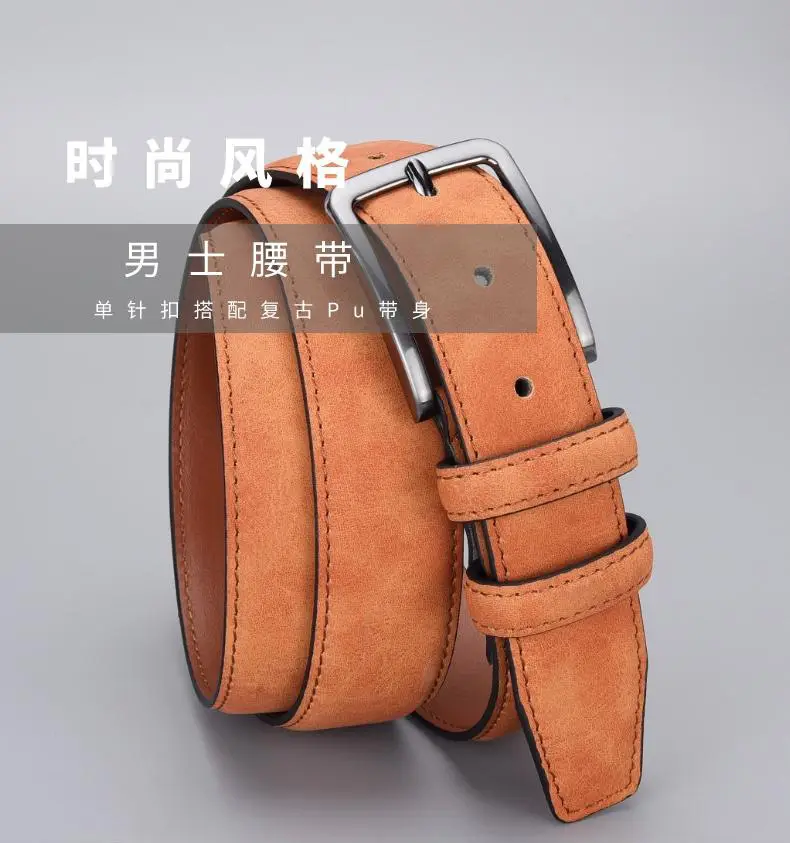 Men's Tan Leather Belt with Silver Buckle — feature 1