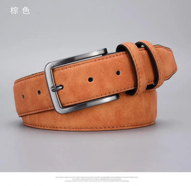 Men's Tan Leather Belt with Silver Buckle — feature 3