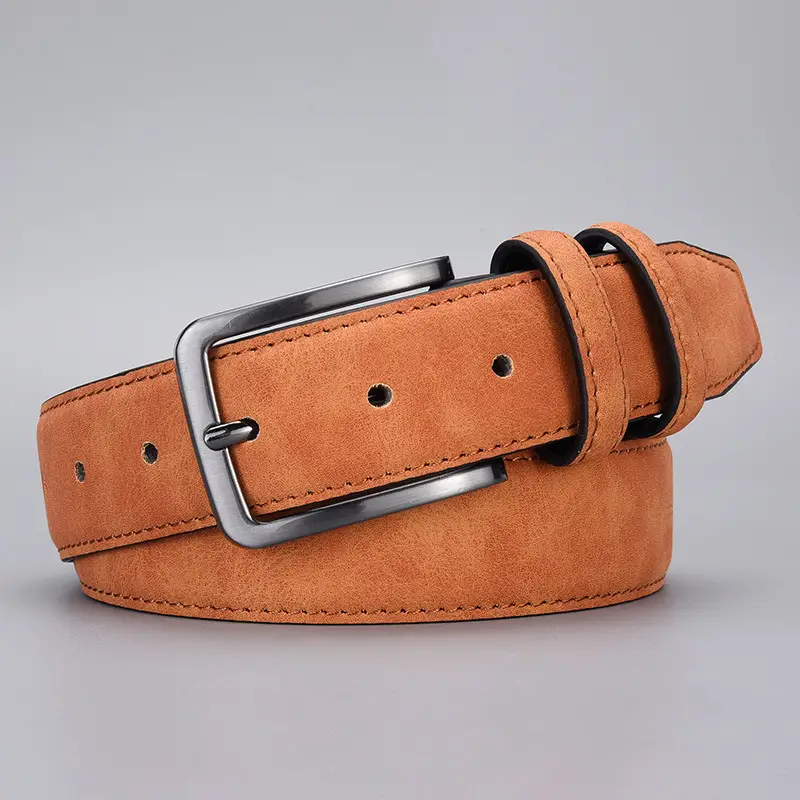 Men's Tan Leather Belt with Silver Buckle - Image 2