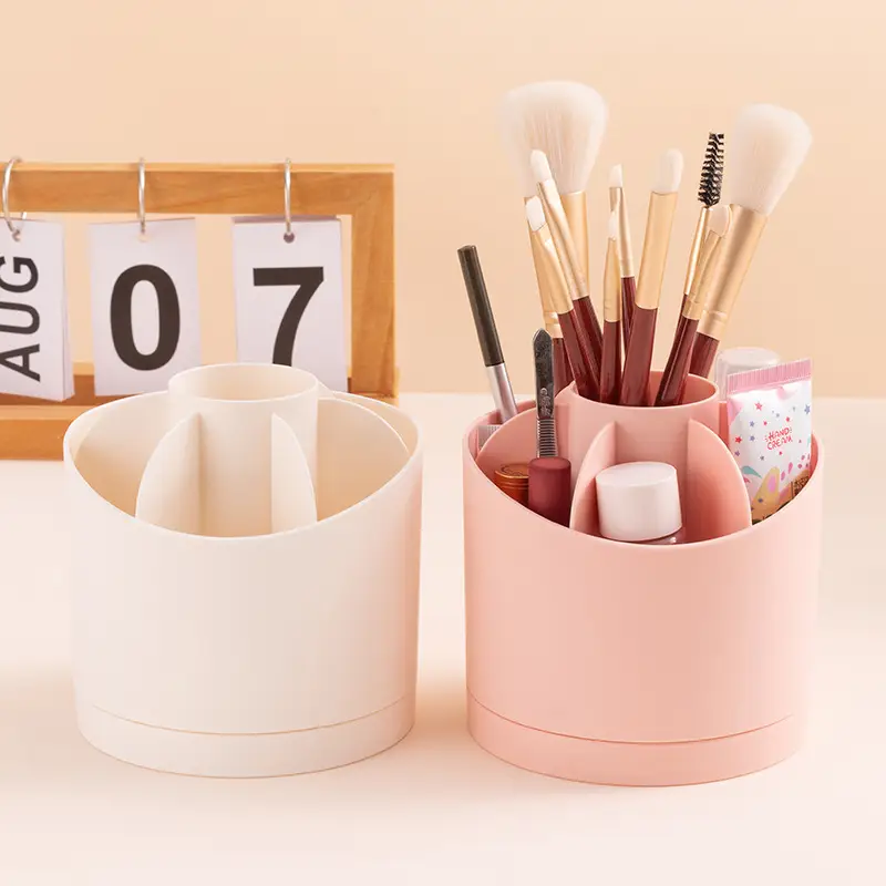 Rotating Makeup Storage Box Pink Beige 2-Pack