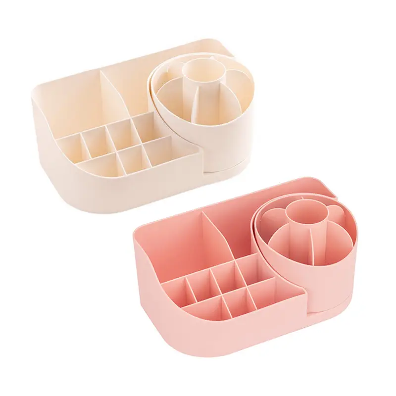 Rotating Makeup Storage Box Pink Beige 2-Pack