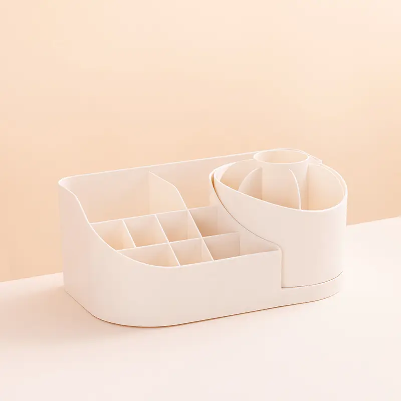 Rotating Makeup Storage Box Pink Beige 2-Pack