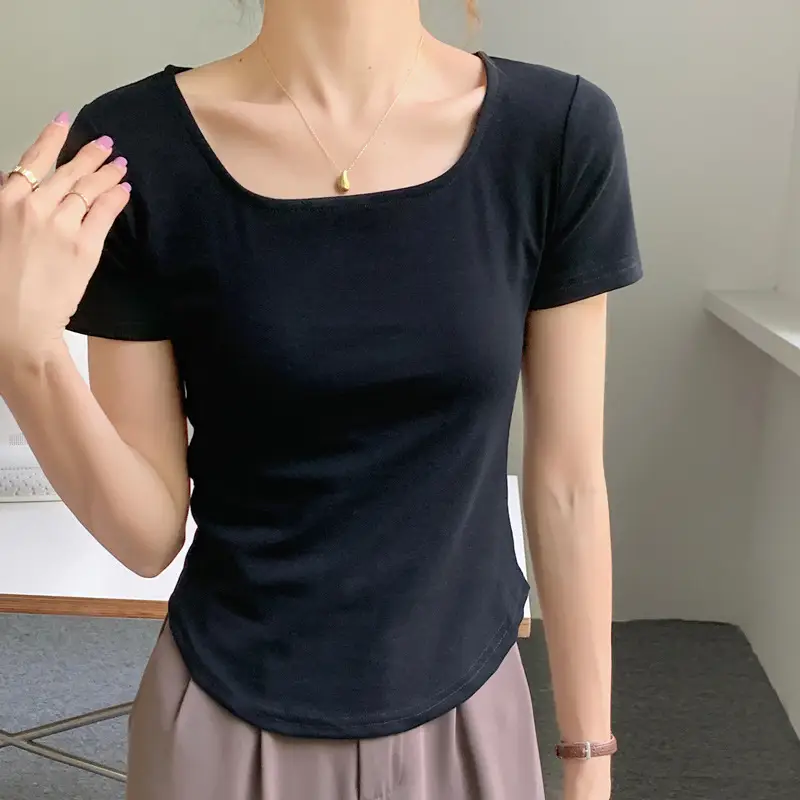 Women Asymmetrical Curved Slim Fit T-Shirt Summer 2025 - Image 7