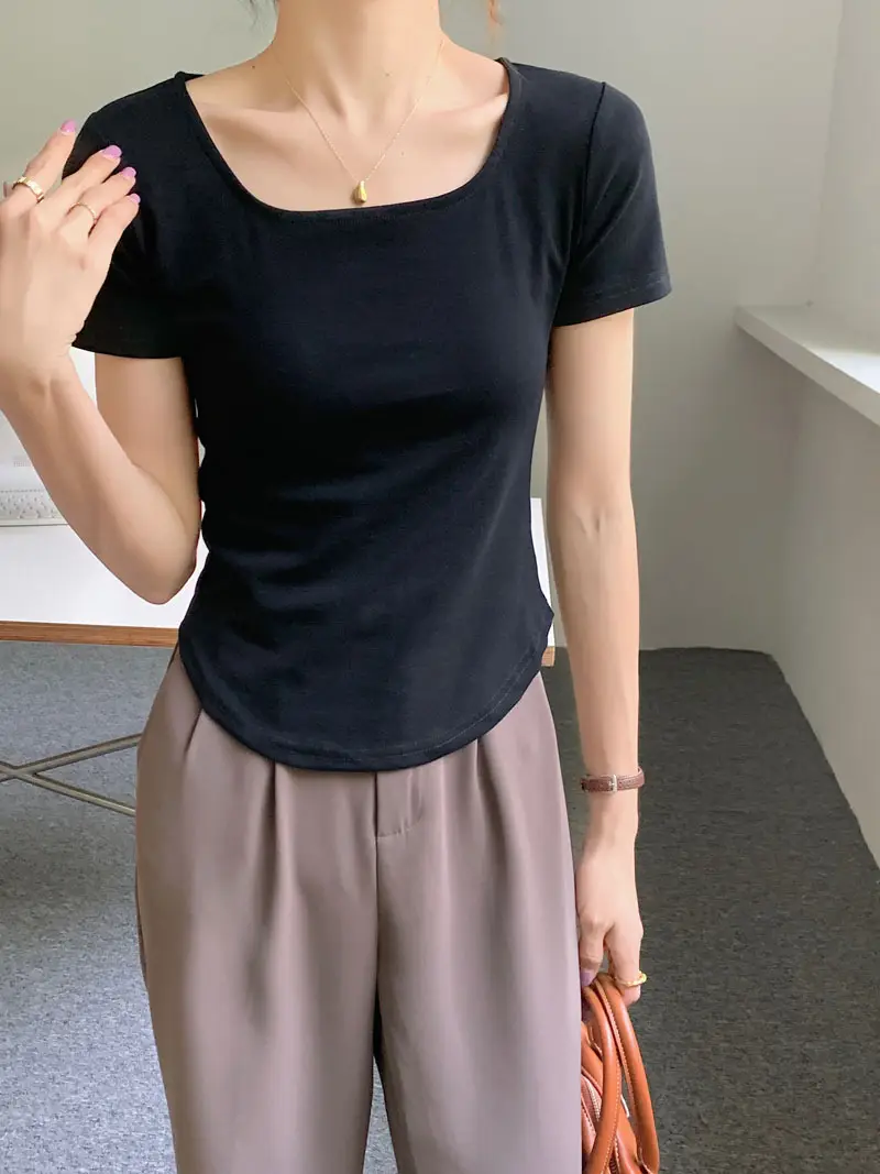 Women Asymmetrical Curved Slim Fit T-Shirt Summer 2025 — feature 15