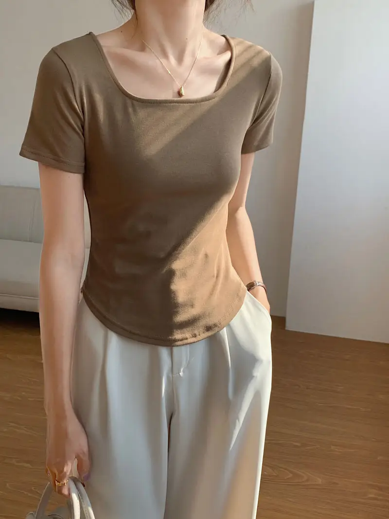 Women Asymmetrical Curved Slim Fit T-Shirt Summer 2025 — feature 8