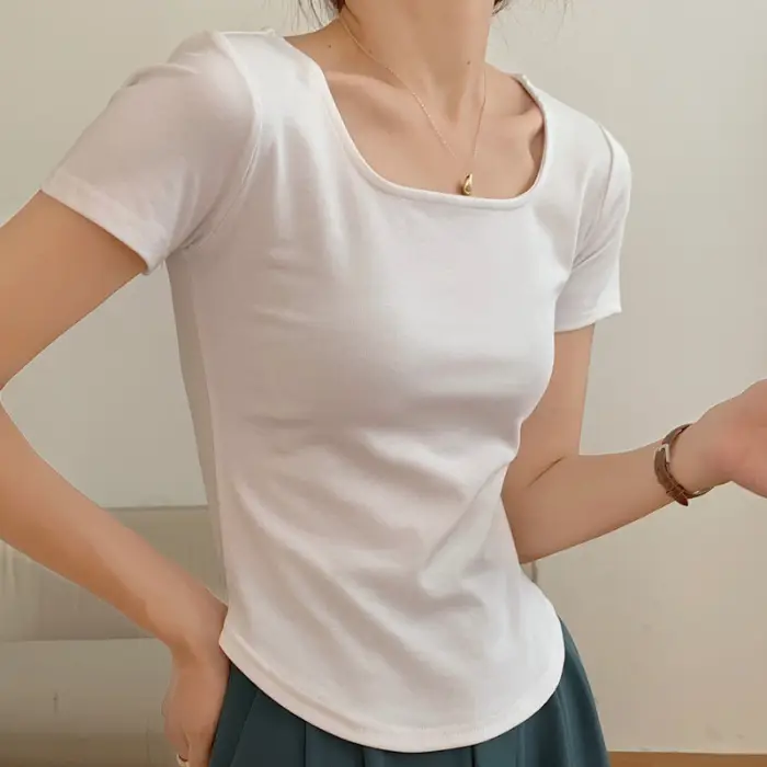 Women Asymmetrical Curved Slim Fit T-Shirt Summer 2025 - Image 2