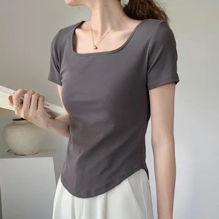 Women Asymmetrical Curved Slim Fit T-Shirt Summer 2025 - Image 4