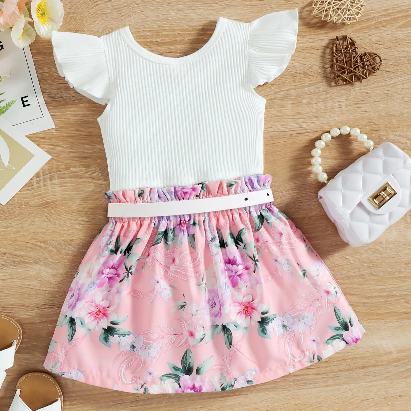 Korean Style Girl's Cotton Floral Skirt Set — feature 2