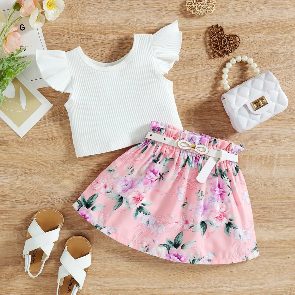 Korean Style Girl's Cotton Floral Skirt Set — feature 3