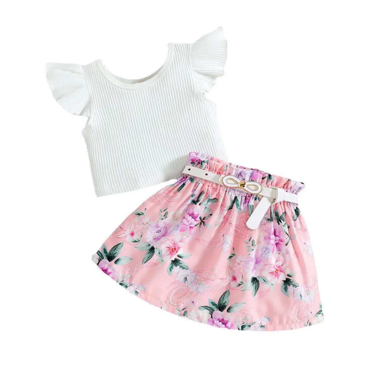 Korean Style Girl's Cotton Floral Skirt Set — feature 5
