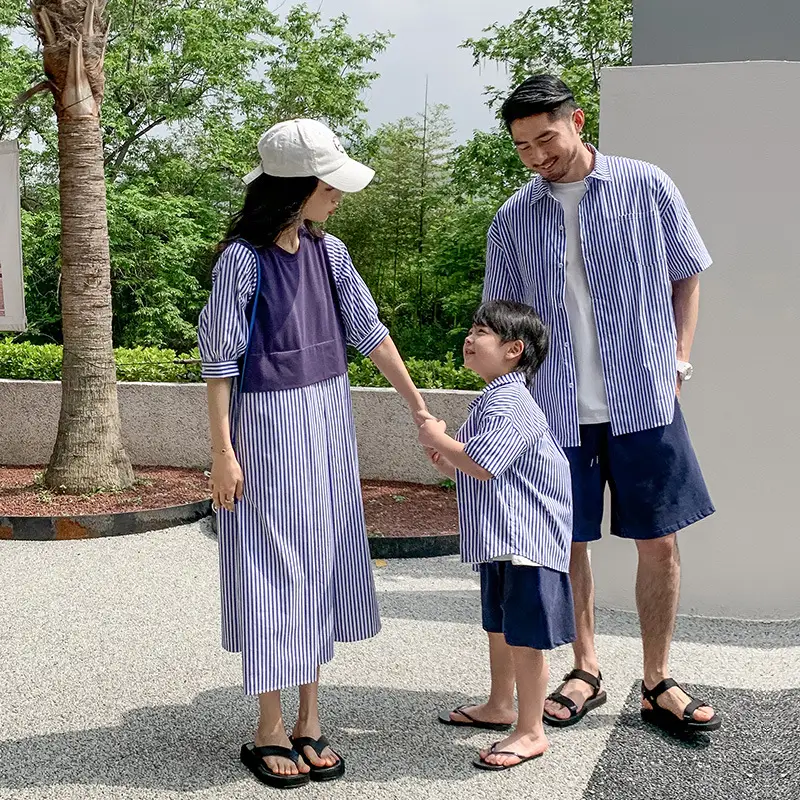 Korean Style Striped Patchwork Dress for Family of 3 - Image 5