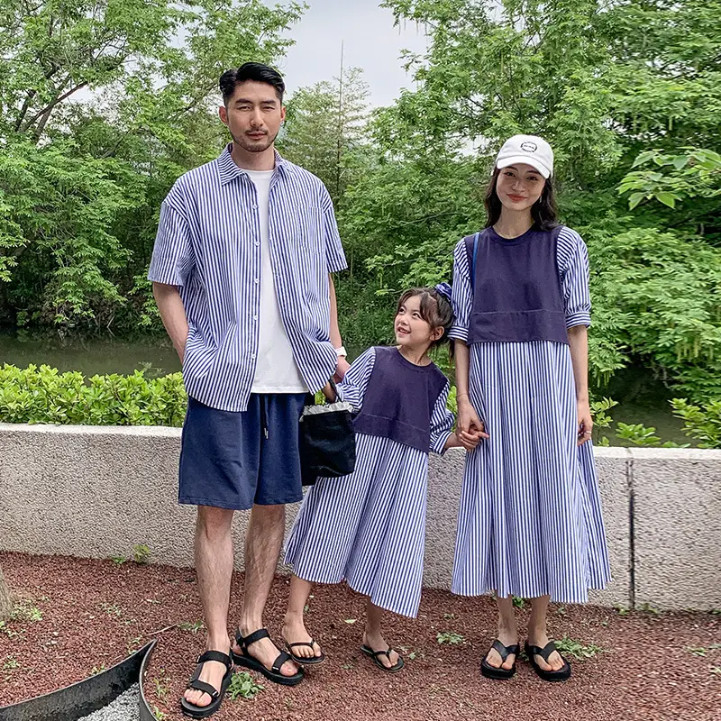 Korean Style Striped Patchwork Dress for Family of 3 - Image 6