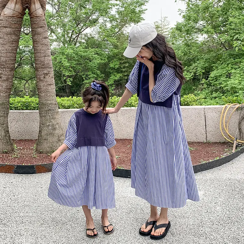 Korean Style Striped Patchwork Dress for Family of 3 - Image 7