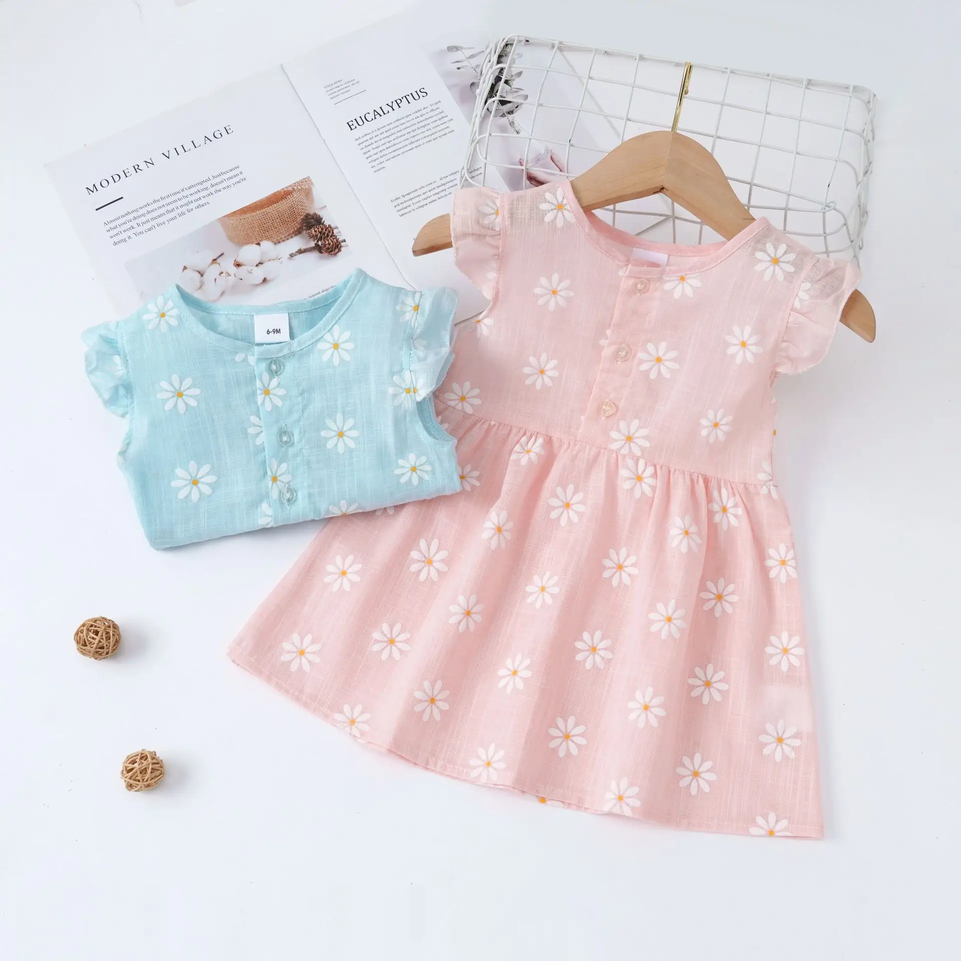 Pink Daisy Print Princess Dress for Girls - Image 3