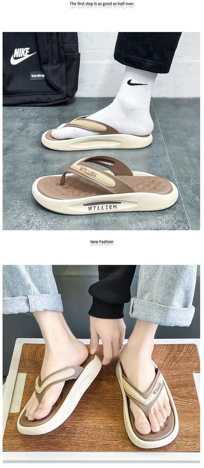 Men's Brown Step-On Flip Flops Summer Wear — feature 11