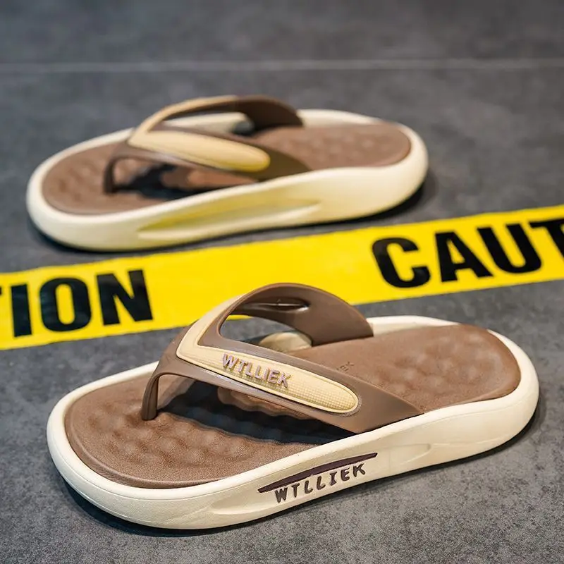 Men's Brown Step-On Flip Flops Summer Wear
