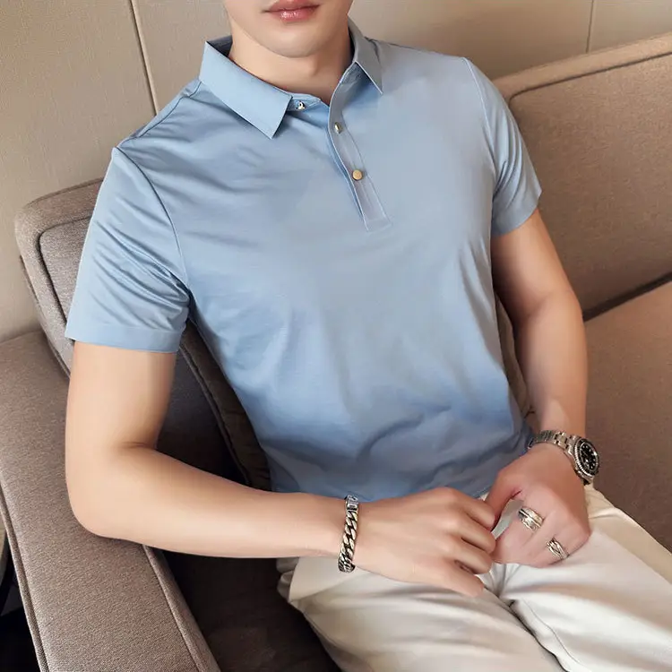 Men's Light Pink Short Sleeve Polo Shirt Business Casual Wear