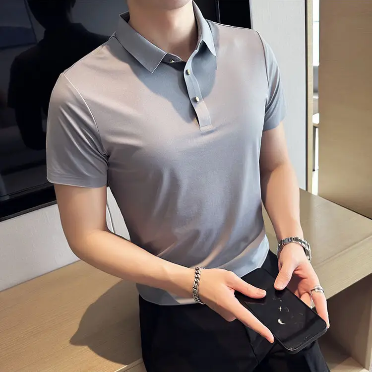 Men's Light Pink Short Sleeve Polo Shirt Business Casual Wear