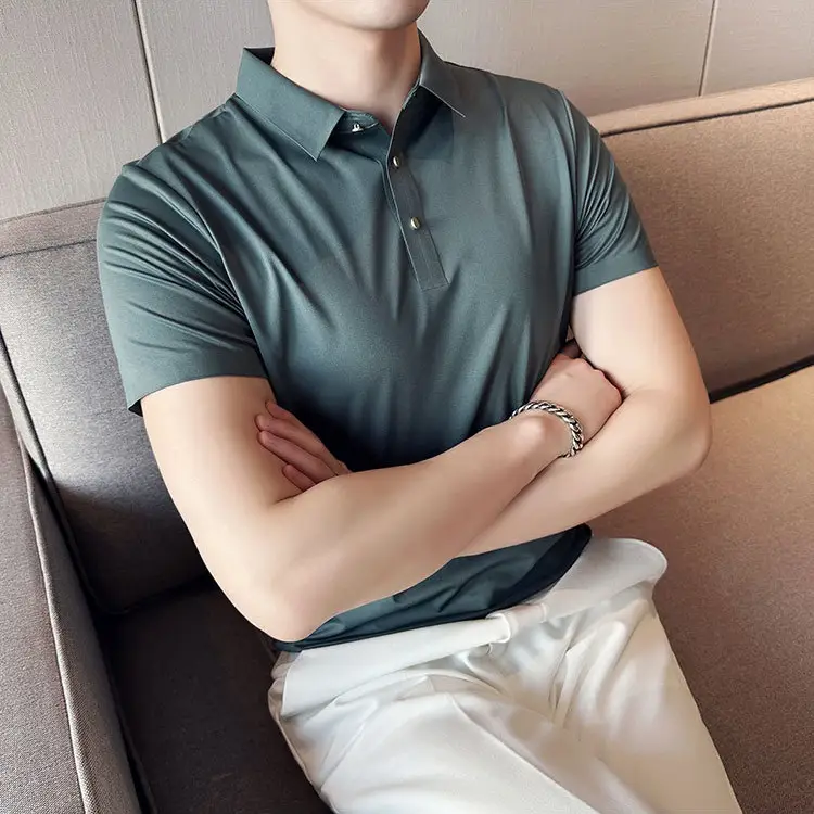 Men's Light Pink Short Sleeve Polo Shirt Business Casual Wear