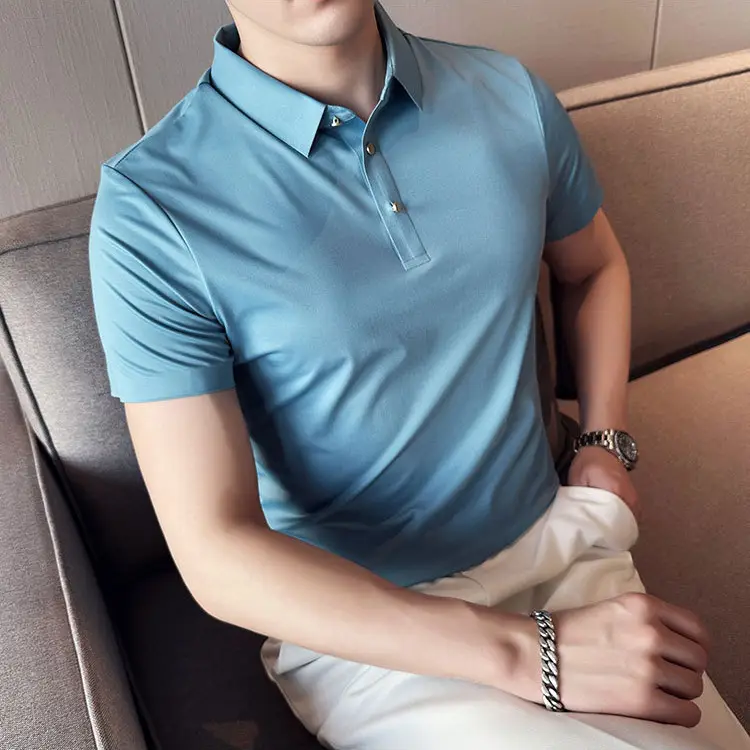 Men's Light Pink Short Sleeve Polo Shirt Business Casual Wear