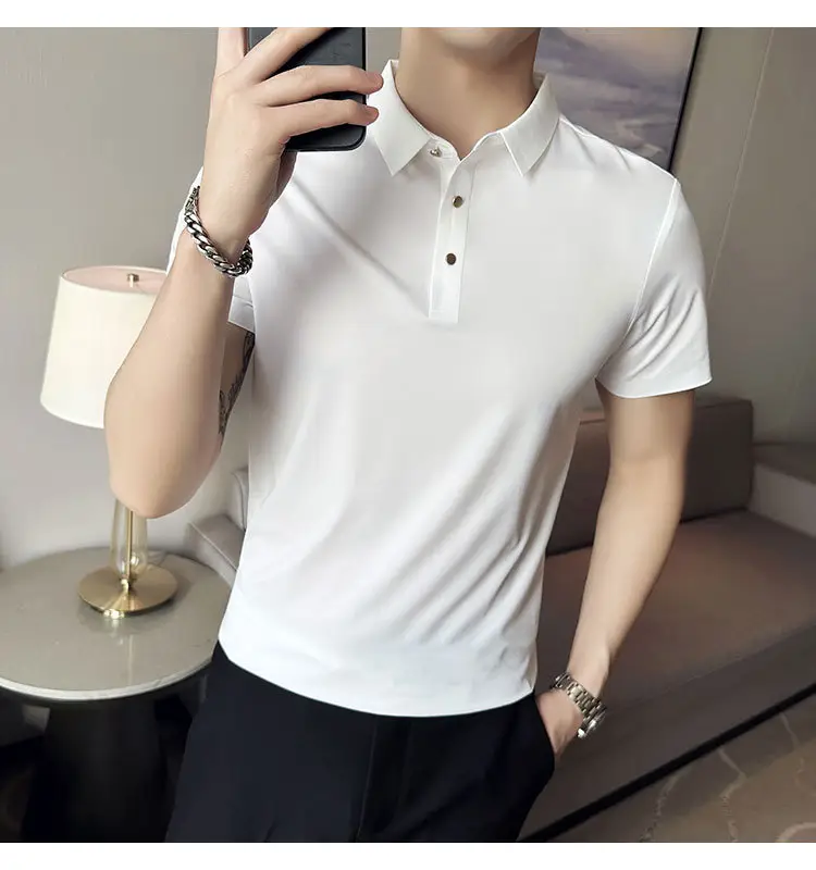 Men's Light Pink Short Sleeve Polo Shirt Business Casual Wear — feature 1