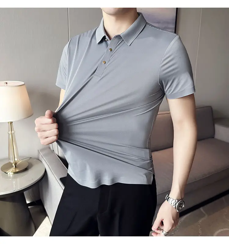Men's Light Pink Short Sleeve Polo Shirt Business Casual Wear — feature 20