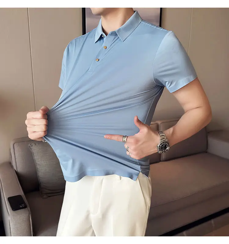 Men's Light Pink Short Sleeve Polo Shirt Business Casual Wear — feature 24