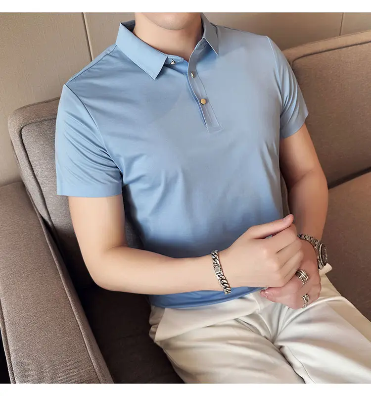 Men's Light Pink Short Sleeve Polo Shirt Business Casual Wear — feature 26